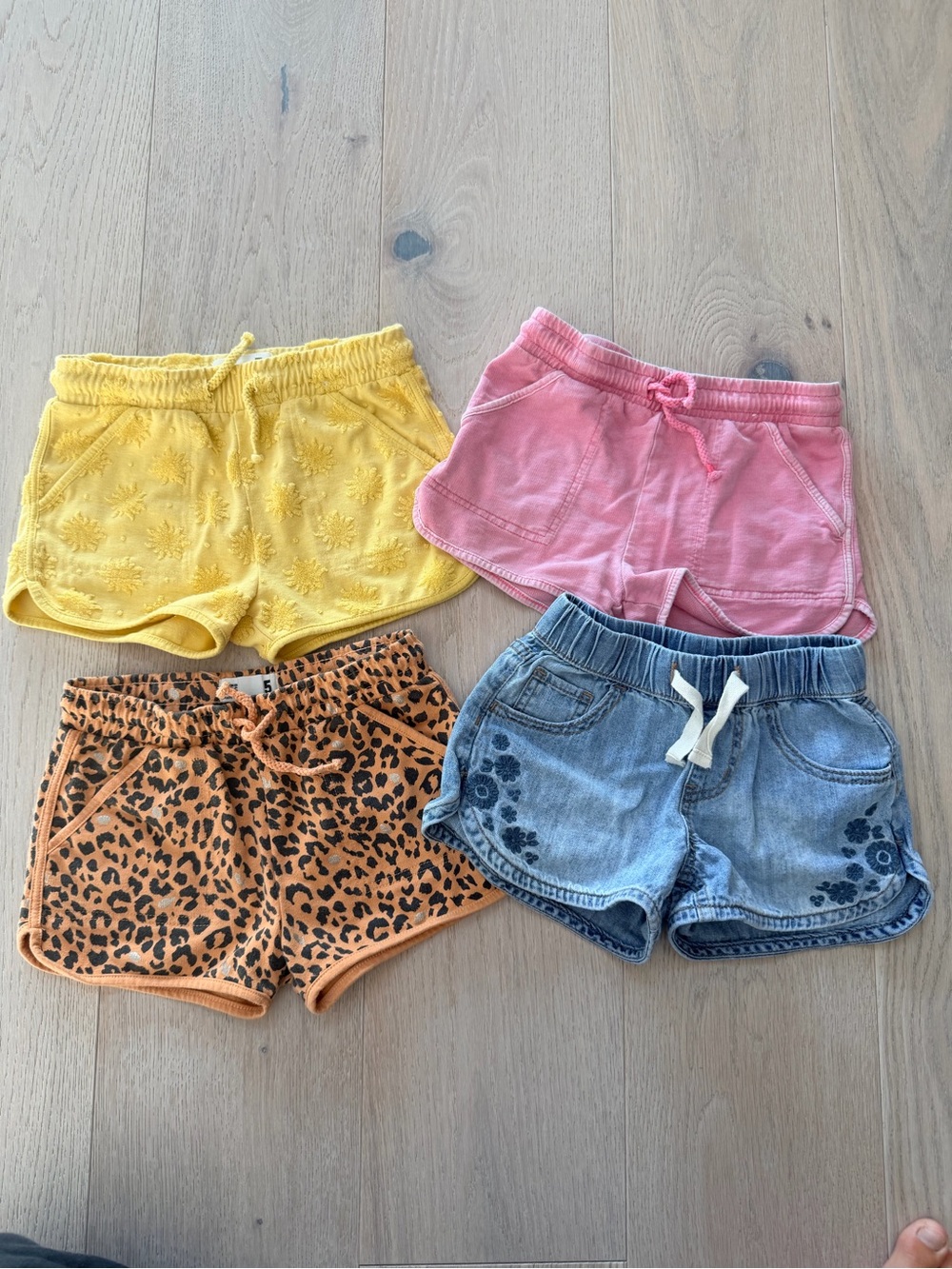 Cotton On Girls' Yellow, Pink, Orange Leopard & Denim Pull-On Shorts Set